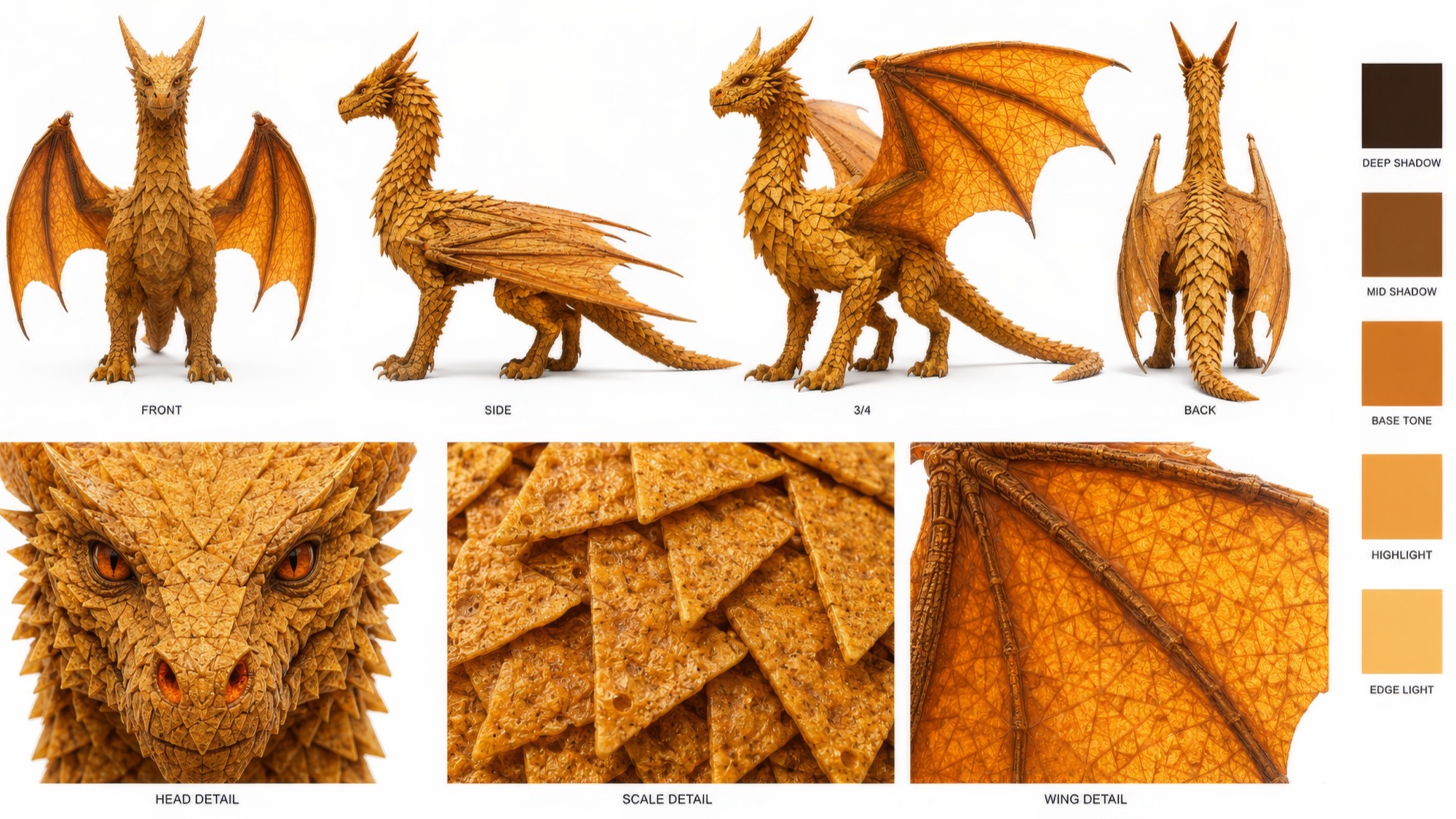 LEYENDAS dragon character sheet multiple angles