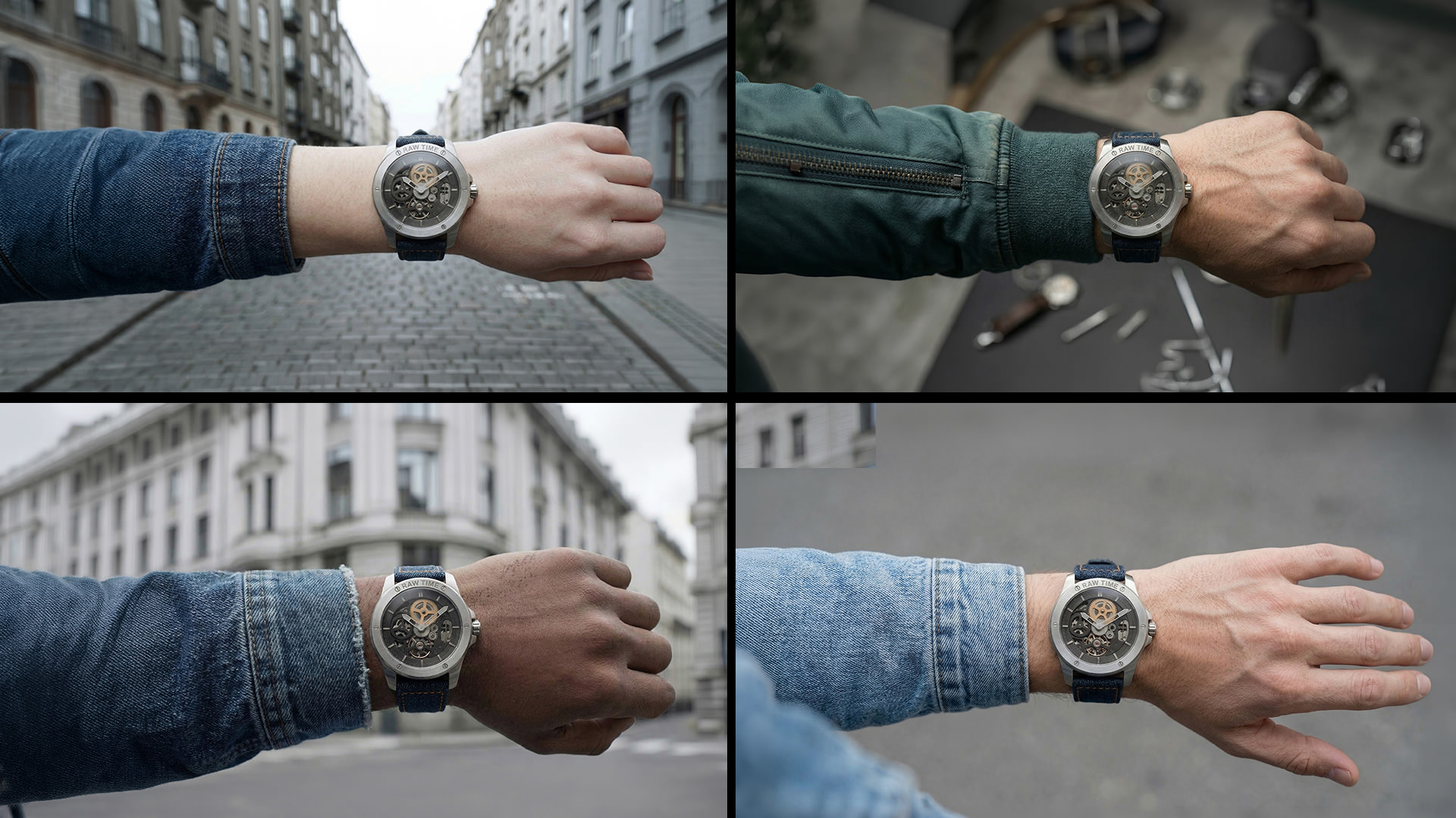 RAW TIME watch on wrists diverse cast urban and studio contexts
