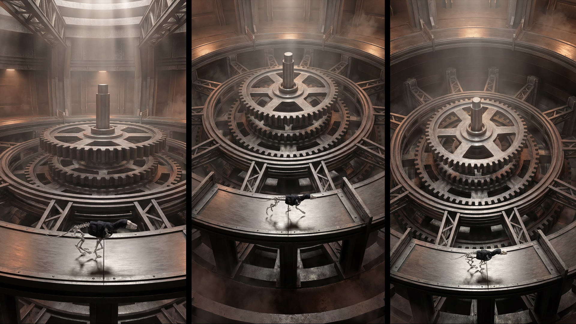 Industrial gear set top-down camera angles with Roth running