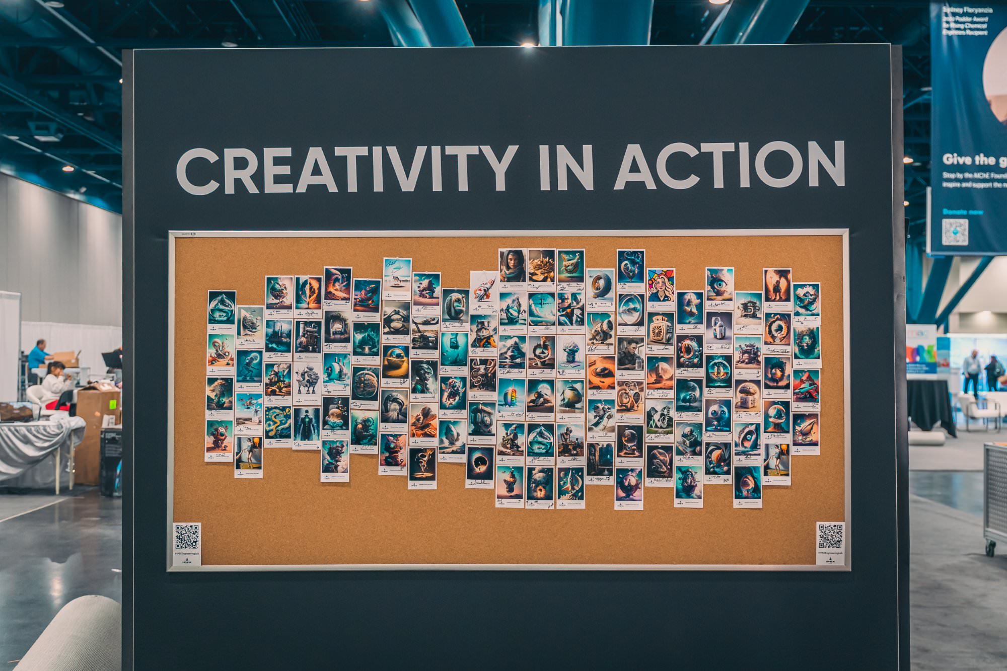 Final AI collage wall filled with Midjourney prints