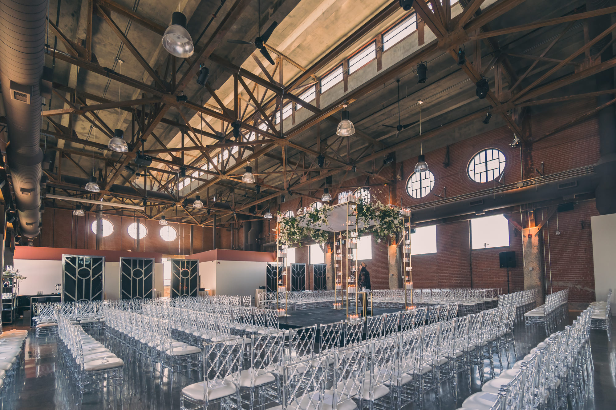 The Symes wedding ceremony floral arch setup